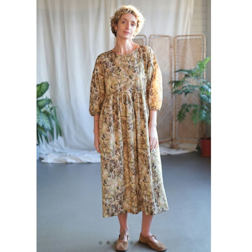 OffOn Tana Lawn Cotton Puff Sleeve Midi Oversize Tie Perla Natural XXL Dress NWT
